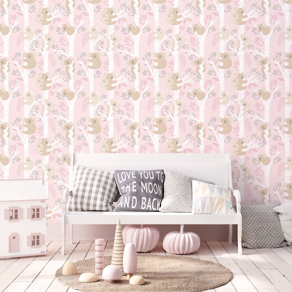 Galerie Koalas Pink Grey Glitter Wallpaper