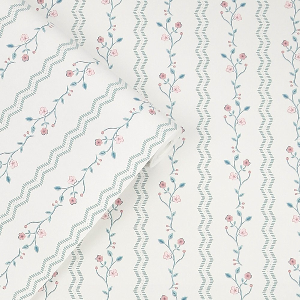 Laura Ashley Blencow Stripe Dark Duck Egg Blue Wallpaper