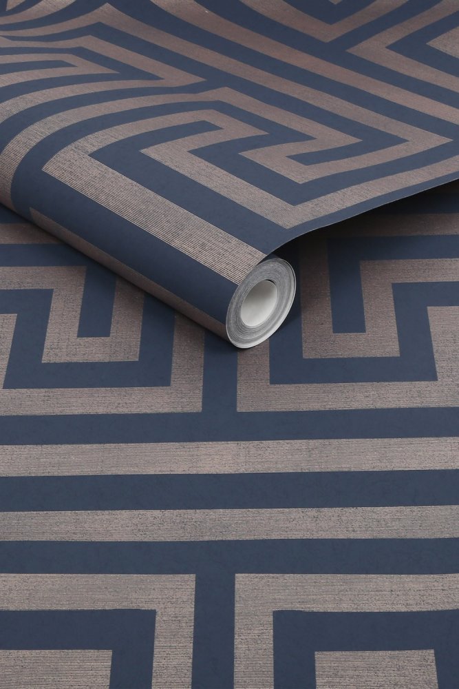 Next Metallic Greek Key Navy Wallpaper 118286