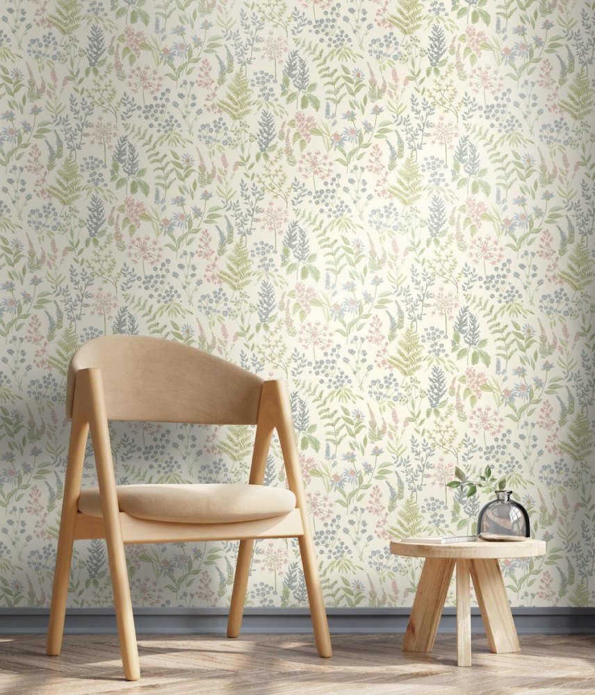 Holden Decor Floral Sprig Pink & Cream Wallpaper