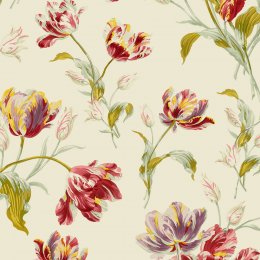 Vibrant tulip floral pattern on Gosford Cranberry Wallpaper