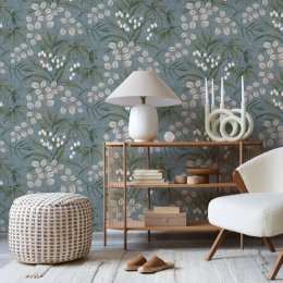 Superfresco Easy Persephone Duck Egg Wallpaper with leafy design