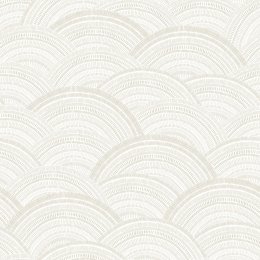 Encircle Stone and White Wallpaper featuring a soft geometric arc pattern in stone and white