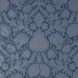 Crown Damask Dark Blue Wallpaper with intricate damask patterns and gold accents