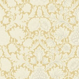 Crown Damask Mustard Wallpaper with intricate damask patterns in rich mustard hue