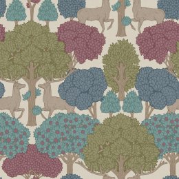 Crown Forest of Arden Mulberry Wallpaper with stags and colourful trees