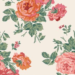 Archive Rose Pink Blooms wallpaper swatch with vintage red and pink roses on a cream background.