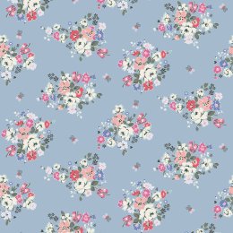 Clifton Floral Blue wallpaper with colourful bouquets and butterflies on sky blue background