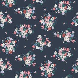 Clifton Floral Navy wallpaper with pastel flowers on a royal navy background