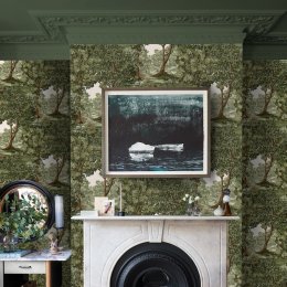 Bodenham Spring Sage wallpaper featuring a scenic woodland design in soft green tones.