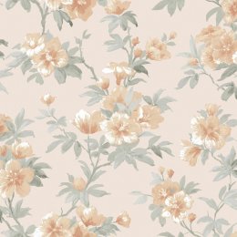 Laura Ashley Rosamund Apricot Wallpaper with floral design.