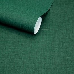 Linen Texture Forest Green Wallpaper roll with subtle fabric-inspired design