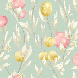 Ohpopsi Pomegranate Trail Seafoam Wallpaper with hand-painted pomegranate