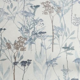 Solstice Pale Blue wallpaper with blue and metallic gold floral designs