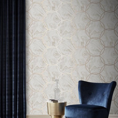 Graham & Brown Aqueous Geo Taupe Wallpaper Room