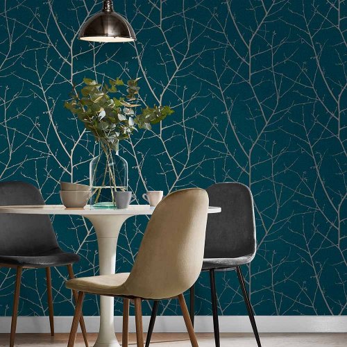 Graham & Brown Boreas Teal & Silver Wallpaper 107582