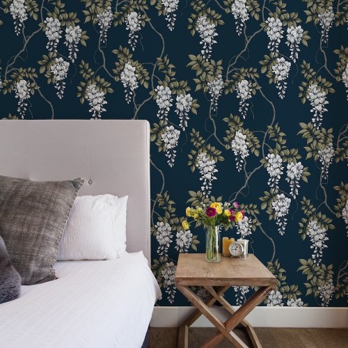 Superfresco Easy Wisteria Navy Wallpaper Room