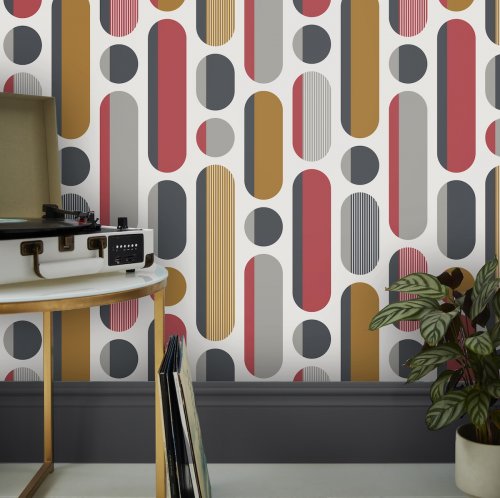 Envy Morse Red, Grey & Mustard Wallpaper 118719