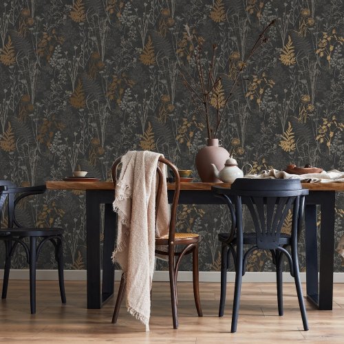 Superfresco Easy Organics Black & Copper Wallpaper Room 