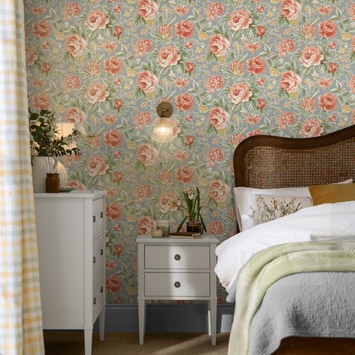 Laura Ashley Wild Roses Ochre Yellow Wallpaper Room