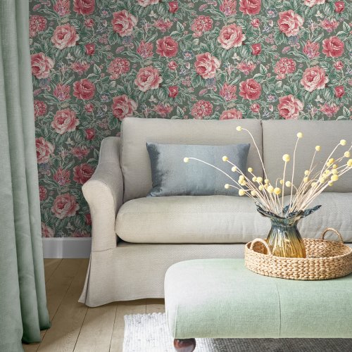 Laura Ashley Wild Roses Fern Green Wallpaper Room