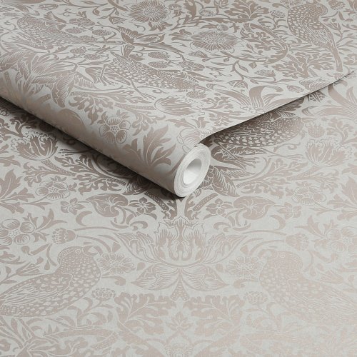 Morris at Home Strawberry Thief Fibrous Neutral Wallpaper Roll