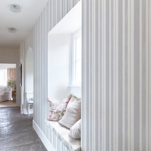 Rachel Ashwell Watercolour Stripe Grey Wallpaper Room