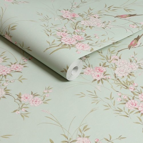 Rachel Ashwell Bird Chinoiserie Green Wallpaper Roll