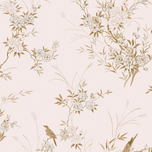 Rachel Ashwell Bird Chinoiserie Pink Gold Wallpaper