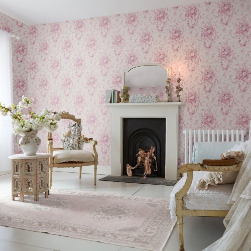 Rachel Ashwell Garden Floral Pink Tonal Wallpaper Room