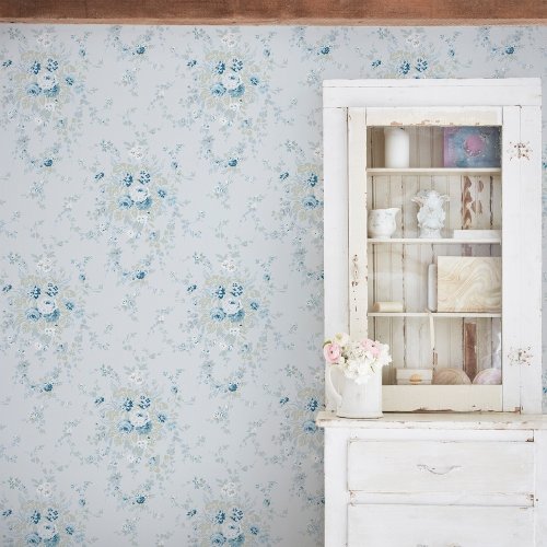 Rachel Ashwell Garden Floral Soft Blue Wallpaper Room