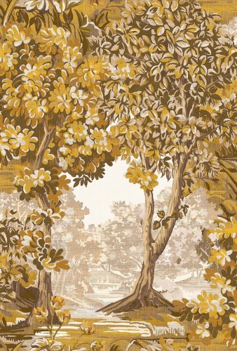 Golden autumn forest wallpaper with vintage-inspired scenic detailing