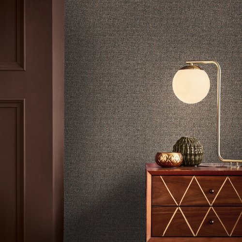 Earthy brown paste-the-wall wallpaper with a woven pattern for easy application