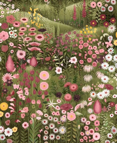 Floral meadow wallpaper with rich springtime hues for a bold and decorative feature wall