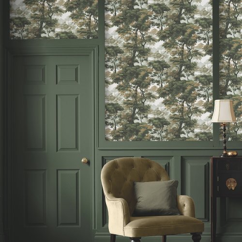 Bobart's Garden Lush Green Wallpaper featuring a vintage forest landscape in deep green tones