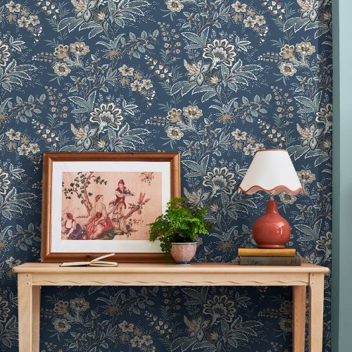 Laura Ashley Marlbrook Duck Seaspray Wallpaper in a styled room, adding timeless elegance with its botanical print.