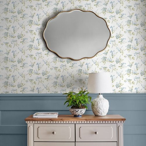 Laura Ashley Avonbury Hedgerow Green Wallpaper with a charming floral design of wildflowers and meadow-inspired foliage, perfect for airy interiors.