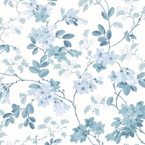 Laura Ashley Yewland Seaspray Wallpaper with delicate floral trails in soft blues and teals on an ivory background