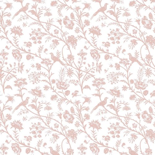 Laura Ashley Shepherd's Purse Dark Blush Wallpaper featuring delicate floral vines with birds and butterflies in a soft blush tone