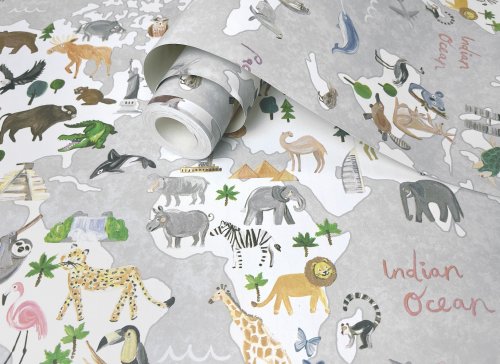 Holden Decor Animal Maps Grey Wallpaper 13252