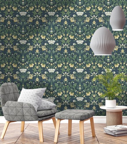 Holden Decor Vintage Floral Navy Wallpaper Room