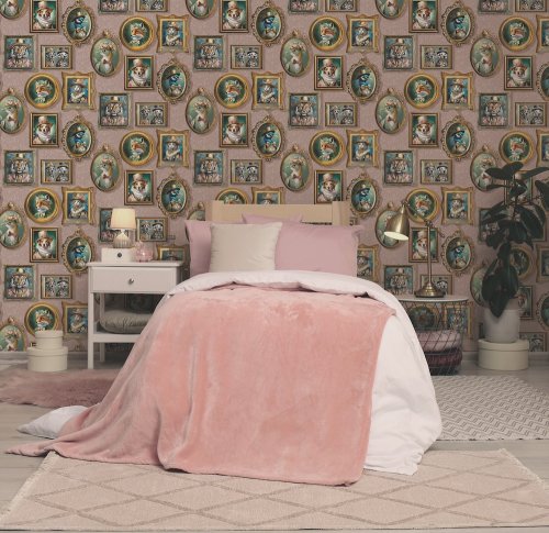 Holden Decor Regal Beasts Pink Wallpaper Room