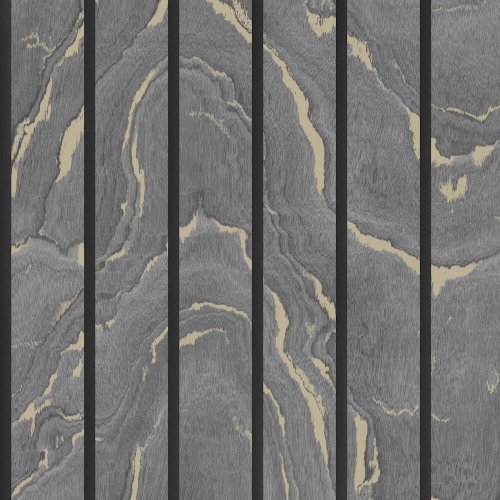 Muriva Woodgrain Panel Charcoal & Gold Wallpaper 193503