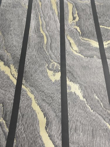 Muriva Woodgrain Panel Charcoal & Gold Wallpaper 193503