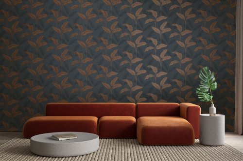 The Design Library Amara Palm Navy & Rust Wallpaper 283463 Rasch