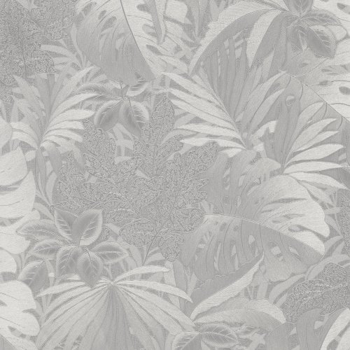 Galerie Eden Metallic Jungle Leaves Silver Wallpaper