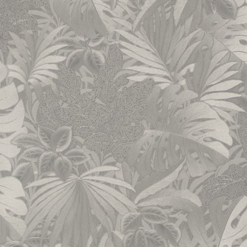 Galerie Eden Metallic Jungle Leaves Platinum Wallpaper