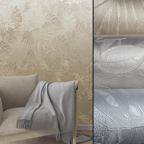 Galerie Eden Metallic Jungle Leaves Gold Wallpaper Room