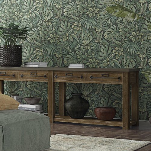 Galerie Eden Jungle Leaves Green/Black Wallpaper Room