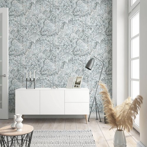 Galerie Eden Jungle Leaves White/Sage Wallpaper Room